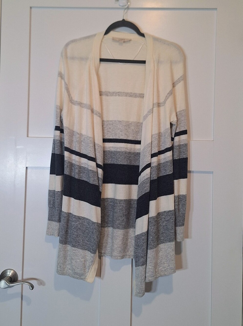 Loft Wool Blend Open Front  Cardigan Cream Gray Black Size Medium
